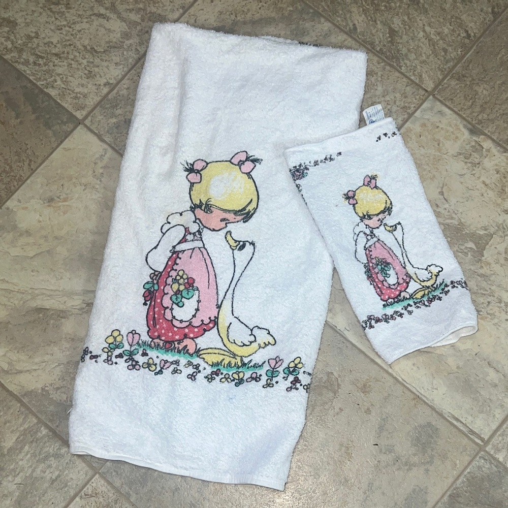 Vintage 1990 Precious Moments Bath Towel & Washcloth Set New Old Stock